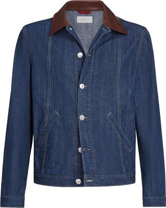 Brunello Cucinelli Leather Collar Denim Jacket