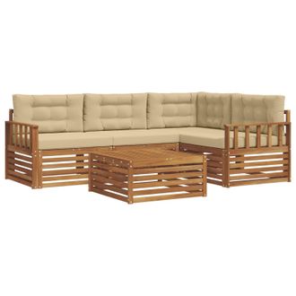 vidaXL Conjunto De Sof&aacute;s De Exterior Con Coj&iacute;n 5 Pcs Natural Y Beige Vidaxl
