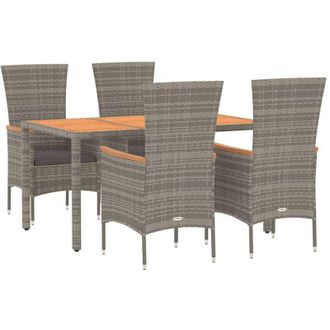 vidaXL Set Comedor De Jard&iacute;n 5 Piezas Con Cojines Rat&aacute;n Sint&eacute;tico Gris Vidaxl