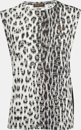 Roberto Cavalli Black/grey Printed Jersey & Mesh Tank Top