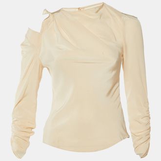 Isabel Marant Beige Silk Ruched Long Sleeve Top