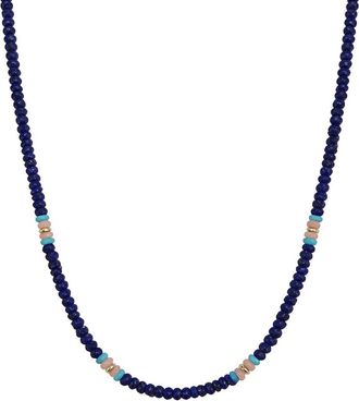Jewelmak 14K Lapis, Turquoise, Pink Opal Necklace
