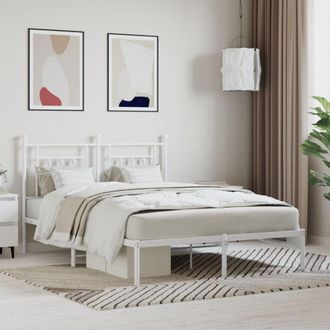 Berkfield Home Metal Bed Frame with Headboard White 140x190 cm