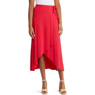 Loveappella Faux Wrap Skirt in Red at Nordstrom, Size X-Small