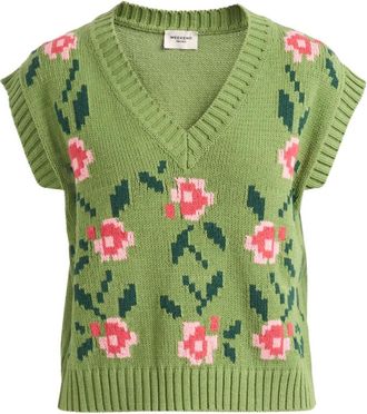 Max Mara Truien & Vesten, Dames, Veelkleurig, M, V-hals gebreid T-shirt
