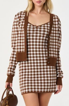 ASTR the Label Gingham Cardigan in Brown Gingham at Nordstrom, Size X-Small