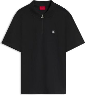 HUGO BOSS Zipper-neck cotton polo shirt with boucl&eacute; tape