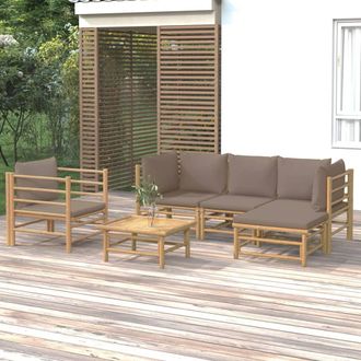 vidaXL Set De Muebles De Jard&iacute;n 6 Piezas Bamb&uacute; Con Cojines Gris Taup&eacute; Vidaxl