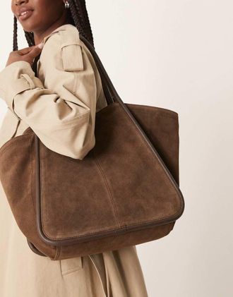Asos suede winged tubular tote bag in brown