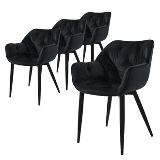 ML Design Ml-design - Set 4x Sillas De Comedor Con Respaldo Y Reposabrazos Asiento Negro Tapizado Con Funda De Terciopelo Grueso Patas De Metal Sill&oacute;n Dise&ntilde;o Er