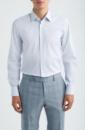 BOSS Hank Kent Slim Fit Stretch Cotton Dress Shirt in White W/Light Blue at Nordstrom, Size 15.5