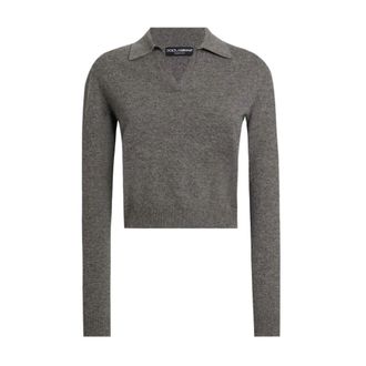 Dolce & Gabbana V-neck Knitwear, female, Gray, Size: M Cashmere Polo Pullover