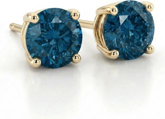 Pompeii3 85Ct Round Brilliant Cut Blue Diamond Studs 14K Gold Earrings