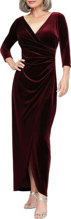Alex Evenings Pleated Long Sleeve Velvet Gown in Wine at Nordstrom, Size 14