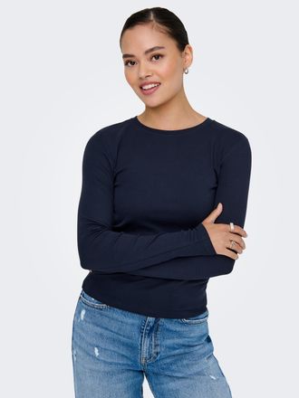Only Langarmshirt ONLY ONLRILEY O-NECK L/S TOP JRS, Damen, Gr. XS, blau (night sky), Jersey, Obermaterial: 96% Baumwolle, 4% Elasthan, unifarben, normal, R