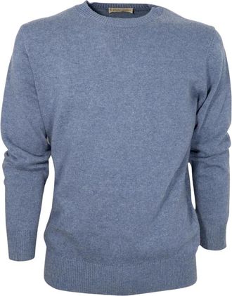Cashmere Company Shirts - Heren - Ronde hals truien - Blauw - 2XL - Wol - Truien & Vesten