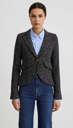 Smythe One Button Blazer With Rectangle Elbow Patch in Black Donegal at Nordstrom, Size 10
