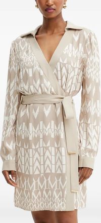 Guess Co belted geometric-pattern mini dress - women - Viscose/Polyester - 40 - Neutrals