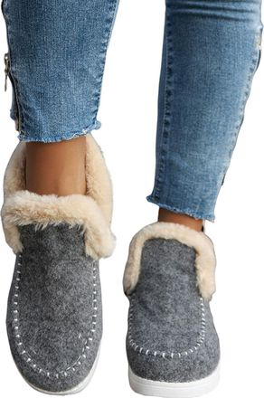 Generic Winter Boots for Women Warm Comfortable Ankle Booties Stylish Round Toe Fleece Lined Non-Slip Cosy Slip On Snow Boots Loafer Slippers with Fuzzy Linin