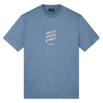 Emporio Armani Embroidered Graphic T-shirt - Heren - T-shirts - Blauw - L - Katoen - Tops