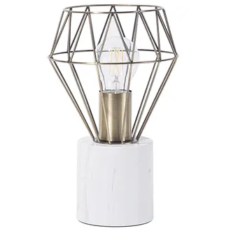 Beliani Beliani - L&aacute;mpara De Mesa Luz De Noche Dorada Metal Pantalla De Jaula De Diamantes Base Redonda Aspecto De M&aacute;rmol Mooni