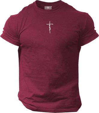 Generic Faith T Shirt Small Gym Clothing Bodybuilding Training Workout Exercise Boxing MMA Gymwear Top (UK, Alpha, L, Regular, Regular, Maroon)