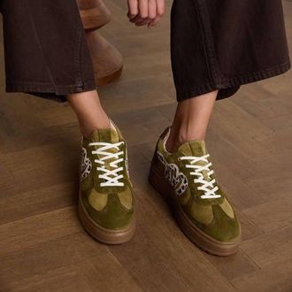 Manfield su&egrave;de sneakers olijfgroen