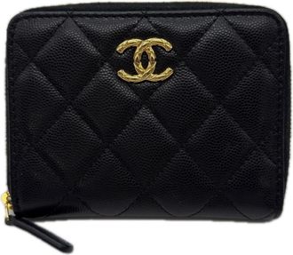 Chanel Matelasse Gold Black Grained Calfskin Wallet (Bi-Fold) (Pre-Owned)