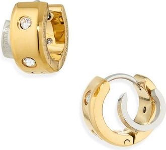 Kate Spade New York set in stone double huggie hoop earrings in Clear/Two Tone at Nordstrom