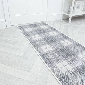 Runrug Carpet Runner Rug - Indoor/Outdoor, Reversible, 2mm - Plaid in Grey | Size: 60 cm x 420 cm