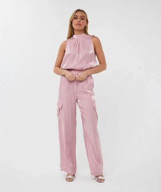 Esqualo Sava Silky Cargo Trousers In Pastel Pink