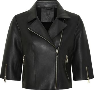 Notyz Zwarte Cropped Jas met Licht Gouden Accents - Dames - Leren en Su&egrave;de Jassen - Zwart - L - Leer - Jassen