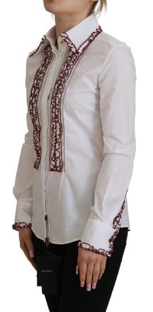 Dolce & Gabbana Womens White Lace Long Sleeves Ruffle Collar Top Cotton Elastane