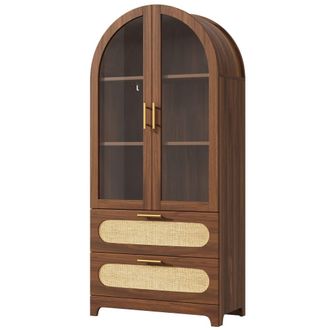 Urban Meuble Vitrina arco efecto nogal estilo retro con 2 puertas y 2 cajones