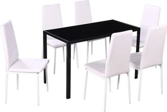 vidaXL Vidaxl - Conjunto de mesa de comedor 7 piezas blanco y negro