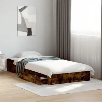 vidaXL Cama Con Cajones Madera De Ingenier&iacute;a Roble Ahumado 90x190 Cm Vidaxl