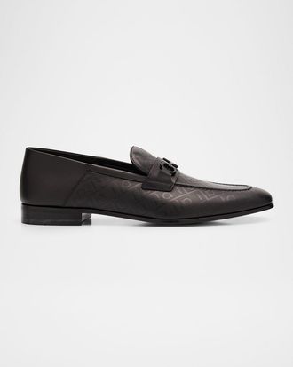 Ferragamo Mens Biarritz Perforated Leather Gancini-Bit Loafers