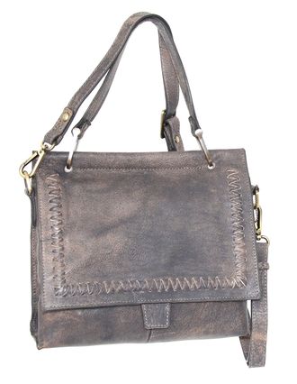 Nino Bossi Aviator Leather Satchel w/ Strap in Grey