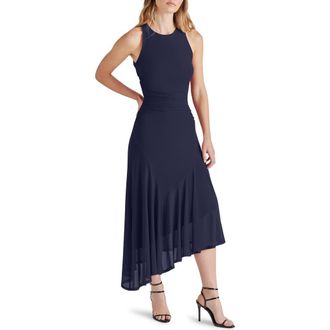 Steve Madden Laney Asymmetric Mesh Dress in Marine at Nordstrom, Size X-Small