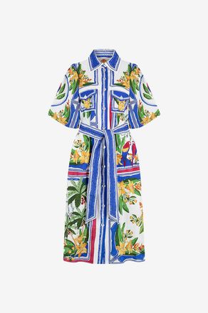 Farm Rio Midi-Hemdkleid aus Leinenmix Tropical Destination