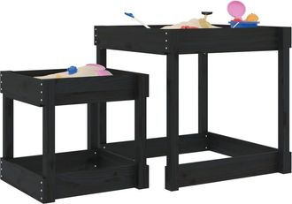 vidaXL Mesas De Arena 2 Uds Madera Maciza De Pino Negro Vidaxl