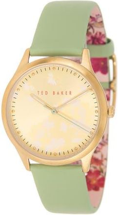 Ted Baker London Belgravia Leather Strap Watch, 35mm in Green at Nordstrom Rack