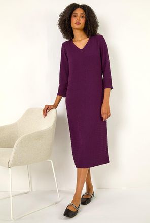 Roman Textured V-Neck Stretch A-Line Dress