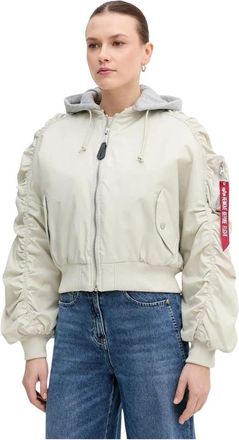 Alpha Industries Korte Bomberjack met Capuchon - Dames - Bomber jackets - Grijs - L - Polyester - Jassen