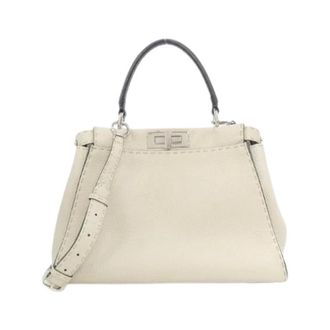Fendi Pre-owned Selleria Peekaboo Calf Handbag - Dames - Pre-owned - Beige - Maat: ONE Size Leer