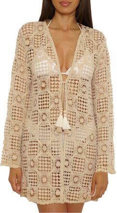 Lucky Brand Tulum Long Sleeve Open Stitch Cotton Cover-Up Tunic in Natural at Nordstrom, Size Medium