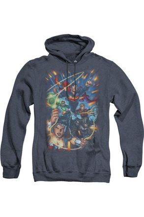Gildan Justice League of America Under Attack Adult Heather Hoodie / Hooded Sweatshirt