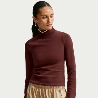 Nike Womens Nike Sportswear Tight Long-Sleeve Mock-Neck Top in Purple | IO2725-658
