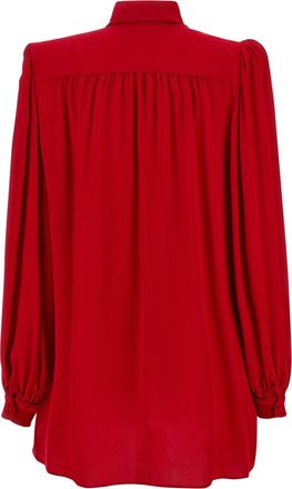 Valentino Garavani Bow-Collar Crepe de Chine Blouse - Red