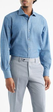 Zanella Bassano Chambray Button-Up Shirt in Medium Blue at Nordstrom, Size Xx-Large